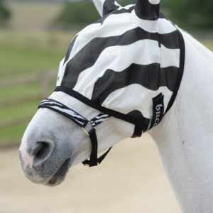 Buzz-Off Zebra Fly Mask - Factory Seconds - a zebra striped fly mask with ears,suitable for ponies, horses & cobs